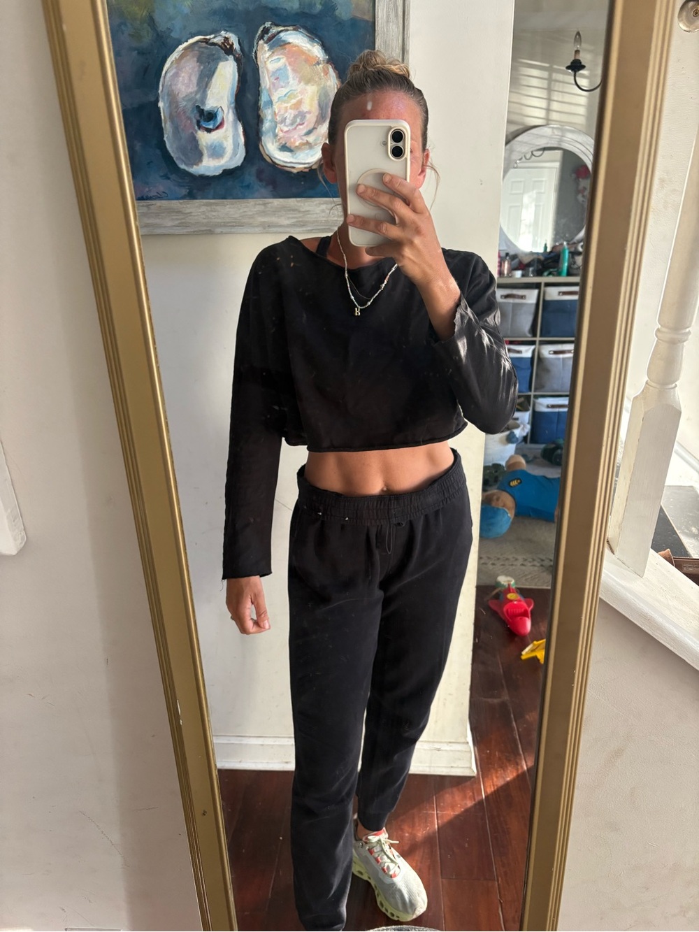 Zara Black Cropped Long Sleeve Top